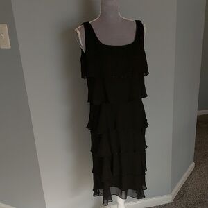 Patra Black Sequinned Georgette Tiered Cocktail Evening Dress Size 14